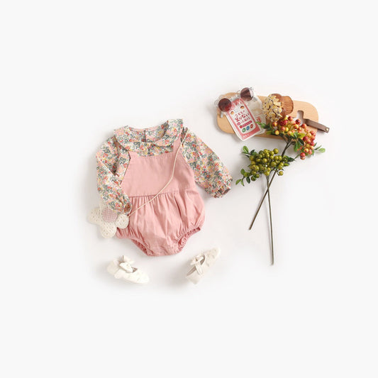 MyKids-USA® Baby Girl Floral Print Pattern False One Piece Design Long Sleeved bodysuit