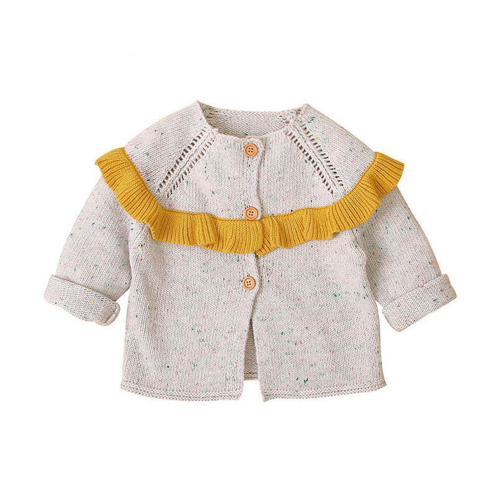 MyKids-USA® Baby Girl Solid Color Ruffle Design Longsleeve Simple Style Cardigan