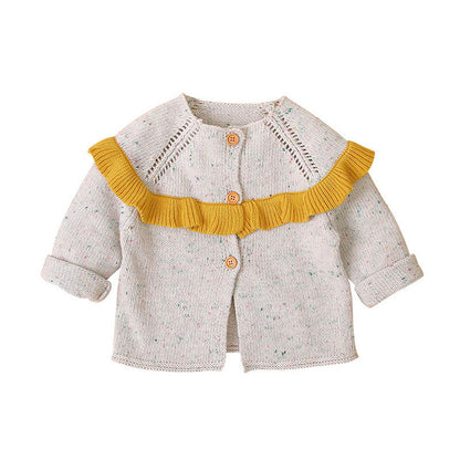 MyKids-USA® Baby Girl Solid Color Ruffle Design Longsleeve Simple Style Cardigan