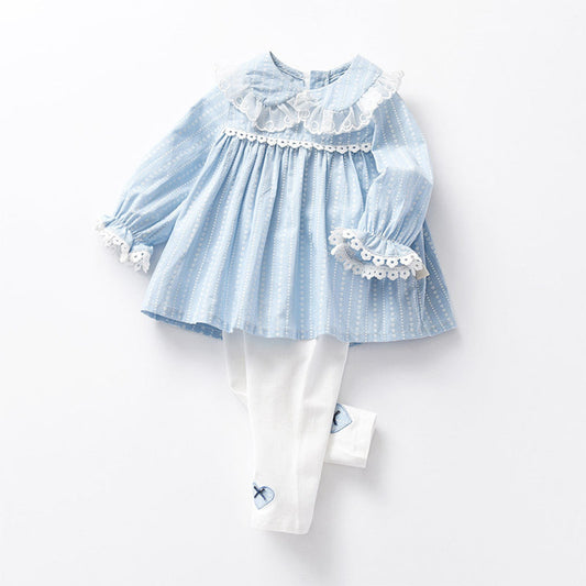 MyKids-USA® Baby Girl Heart Pattern Ruffle Doll Neck Shirt Combo Embroidered Pants Sets