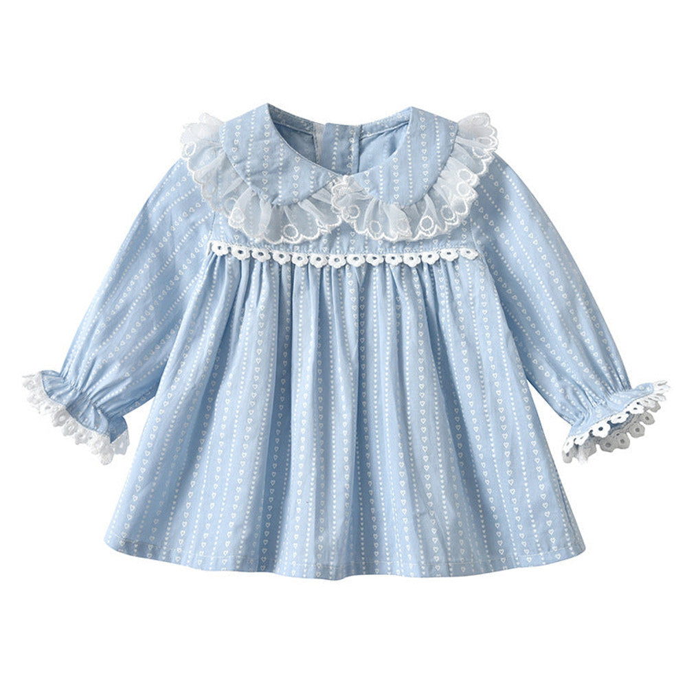 MyKids-USA® Baby Girl Heart Pattern Ruffle Doll Neck Shirt Combo Embroidered Pants Sets
