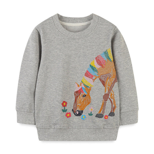 Baby Girl Colorful Animal Print Pattern Crewneck Hoodie