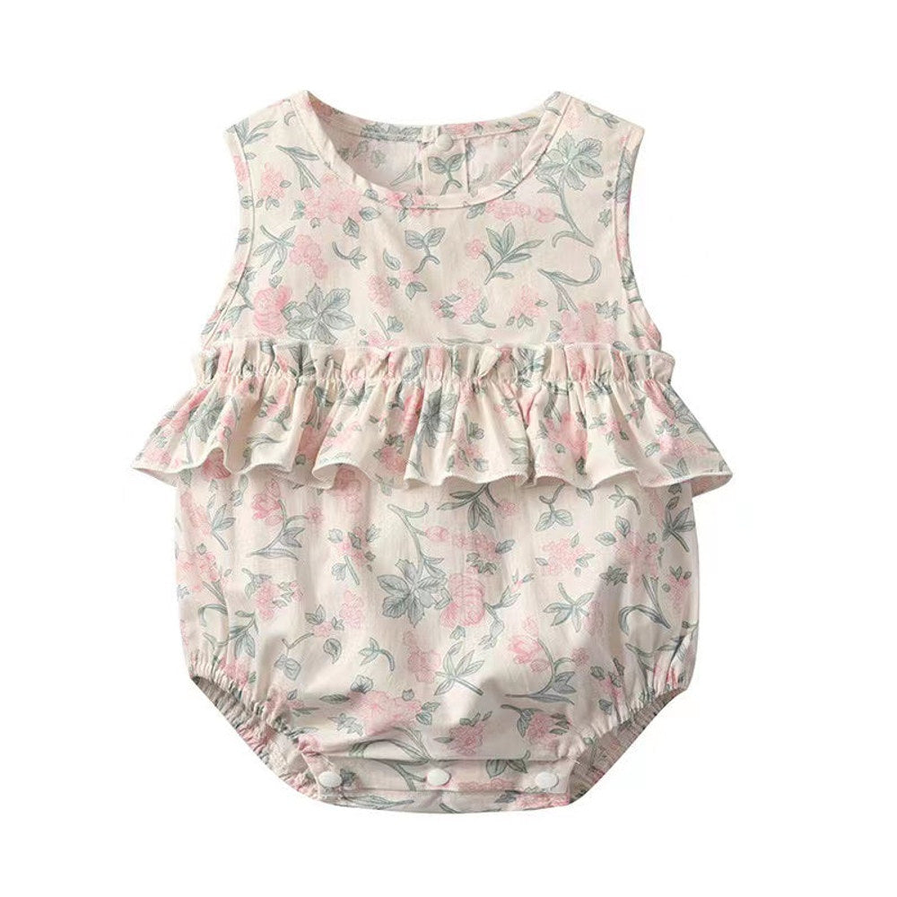 MyKids-USA® Baby Girl Floral Print Graphic Ruffle Design Sleeveless bodysuit & Headband