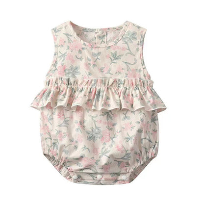 MyKids-USA® Baby Girl Floral Print Graphic Ruffle Design Sleeveless bodysuit & Headband