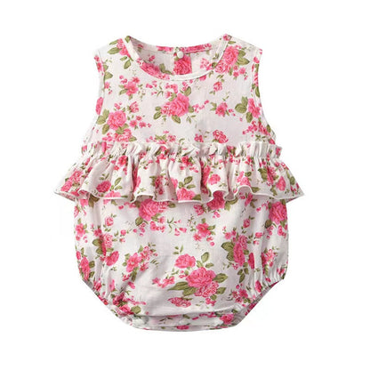 MyKids-USA® Baby Girl Floral Print Graphic Ruffle Design Sleeveless bodysuit & Headband