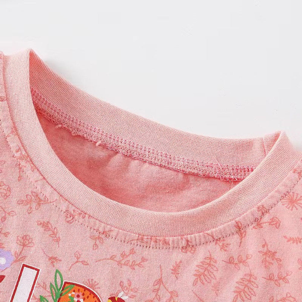 MyKids-USA® Baby Girl Floral & Slogan Print Graphic Puff Sleeve Tee Combo Denim Shorts Sets