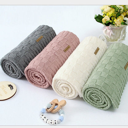 MyKids-USA® Kids Logo Patched Design Solid Color Knittted Warm Blanket