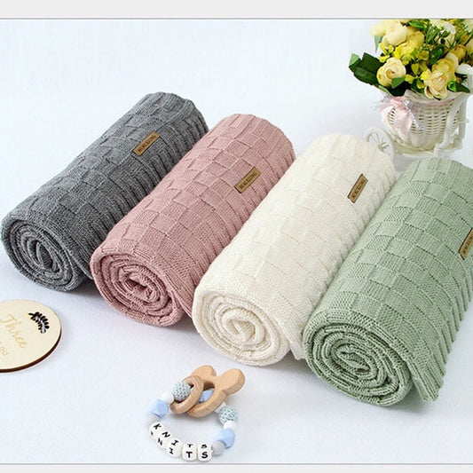 MyKids-USA® Kids Logo Patched Design Solid Color Knittted Warm Blanket