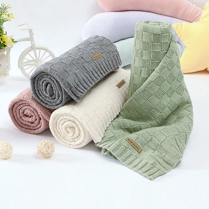 MyKids-USA® Kids Logo Patched Design Solid Color Knittted Warm Blanket