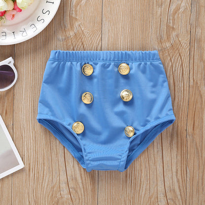 MyKids-USA® Baby Girl Striped Pattern Bow Tie Design Belted Tops Combo Shorts Swimwear
