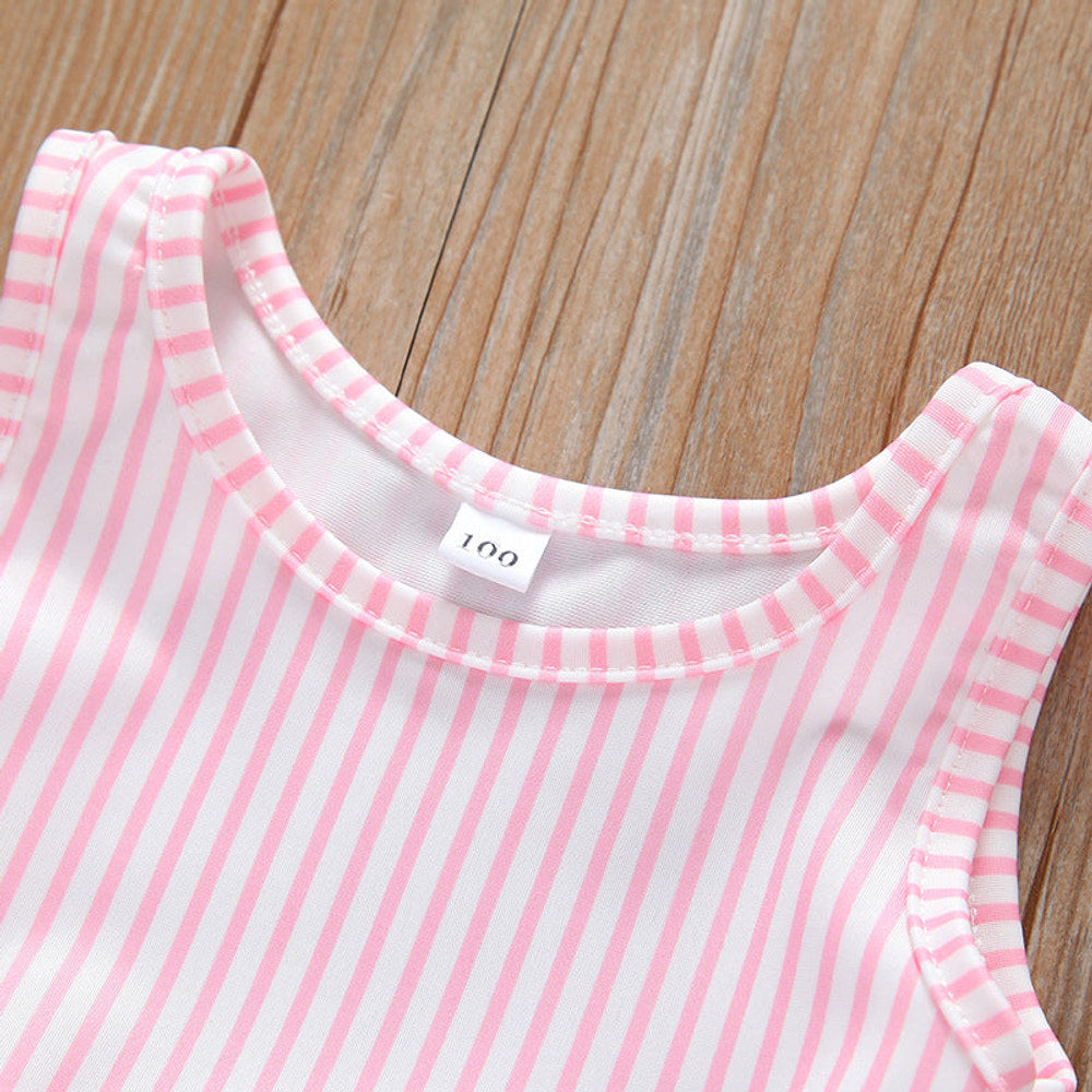 MyKids-USA® Baby Girl Striped Graphic Ruffle Tops Combo Shorts One Pieces Swimsuit