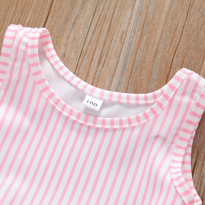 MyKids-USA® Baby Girl Striped Graphic Ruffle Tops Combo Shorts One Pieces Swimsuit