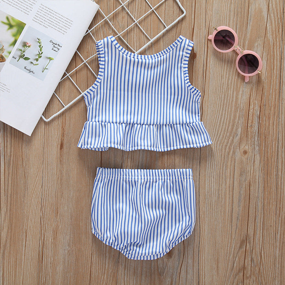 MyKids-USA® Baby Girl Striped Graphic Ruffle Tops Combo Shorts One Pieces Swimsuit