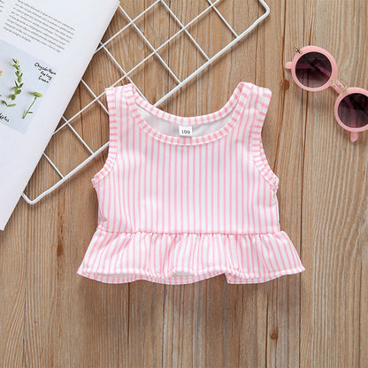 MyKids-USA® Baby Girl Striped Graphic Ruffle Tops Combo Shorts One Pieces Swimsuit