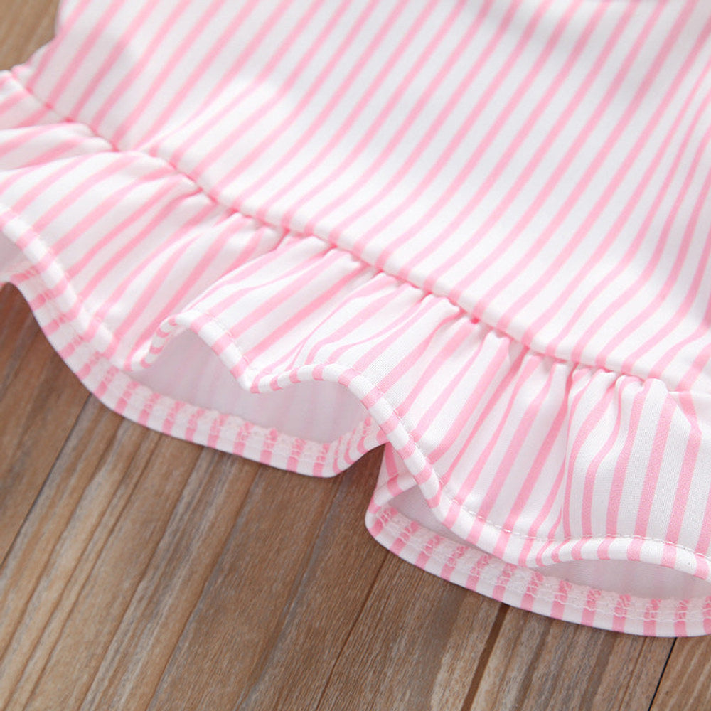 MyKids-USA® Baby Girl Striped Graphic Ruffle Tops Combo Shorts One Pieces Swimsuit