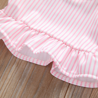 MyKids-USA® Baby Girl Striped Graphic Ruffle Tops Combo Shorts One Pieces Swimsuit