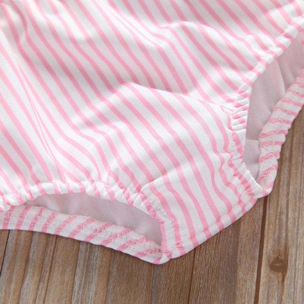 MyKids-USA® Baby Girl Striped Graphic Ruffle Tops Combo Shorts One Pieces Swimsuit
