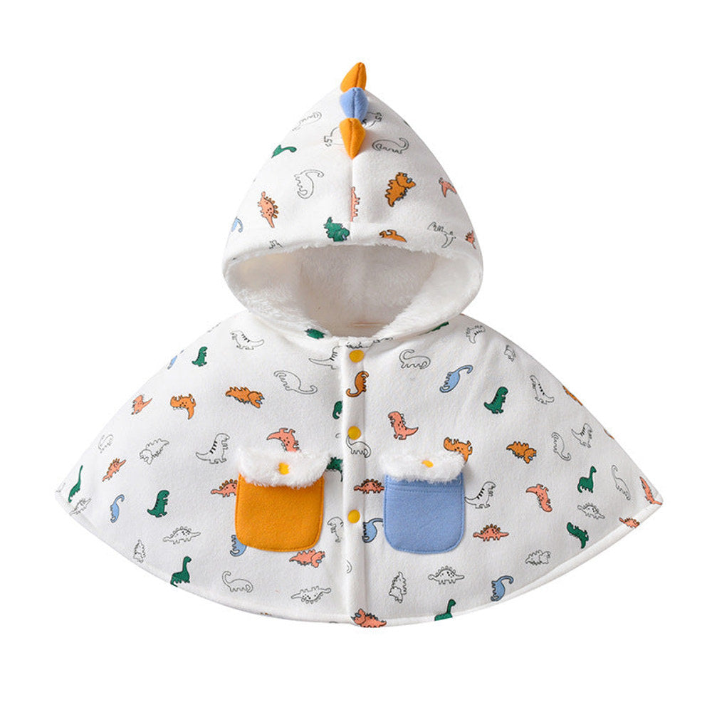 MyKids-USA® Kids Cartoon Dinosaur Print Button Front Design Shawls With Hat