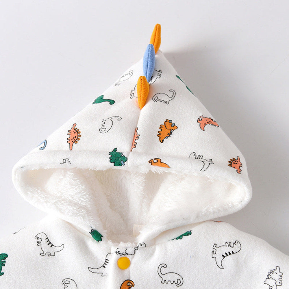 MyKids-USA® Kids Cartoon Dinosaur Print Button Front Design Shawls With Hat