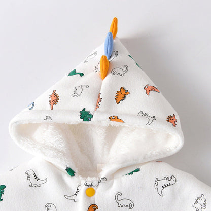 MyKids-USA® Kids Cartoon Dinosaur Print Button Front Design Shawls With Hat