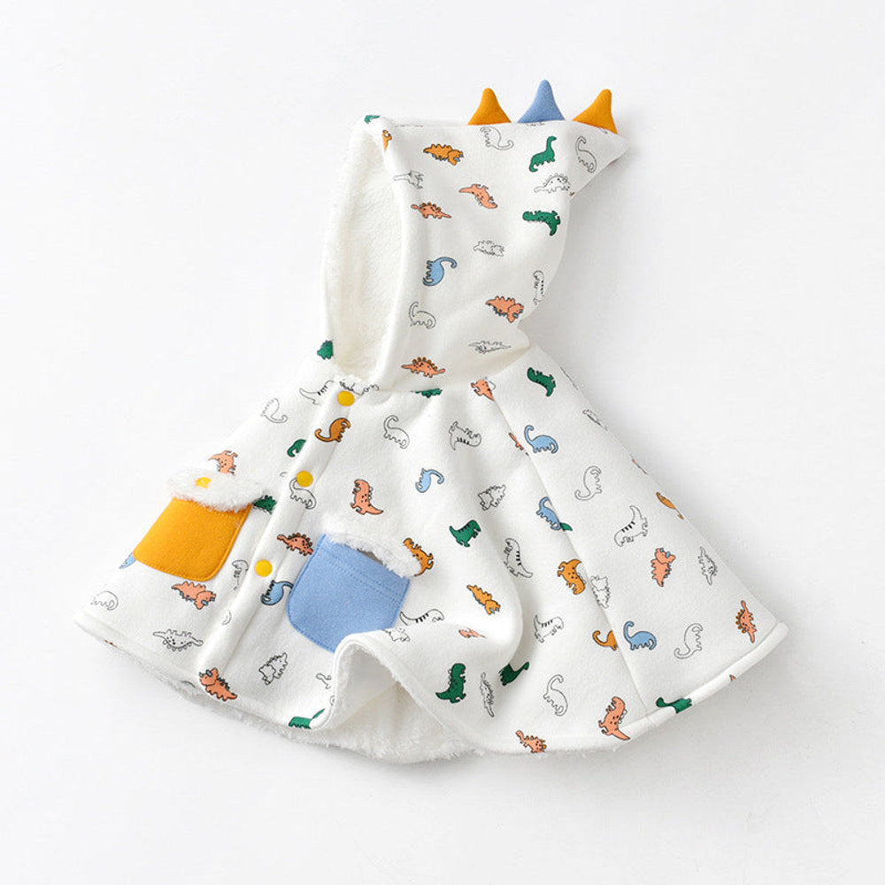 MyKids-USA® Kids Cartoon Dinosaur Print Button Front Design Shawls With Hat