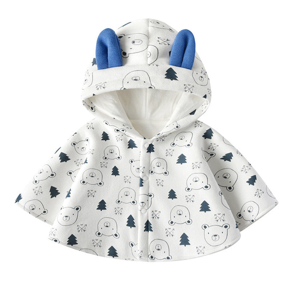 MyKids-USA® Kids Cartoon Bear Print 3D Animal Ear Patched Design Snap Button Cute Shawls