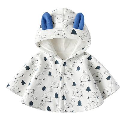 MyKids-USA® Kids Cartoon Bear Print 3D Animal Ear Patched Design Snap Button Cute Shawls