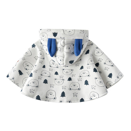 MyKids-USA® Kids Cartoon Bear Print 3D Animal Ear Patched Design Snap Button Cute Shawls