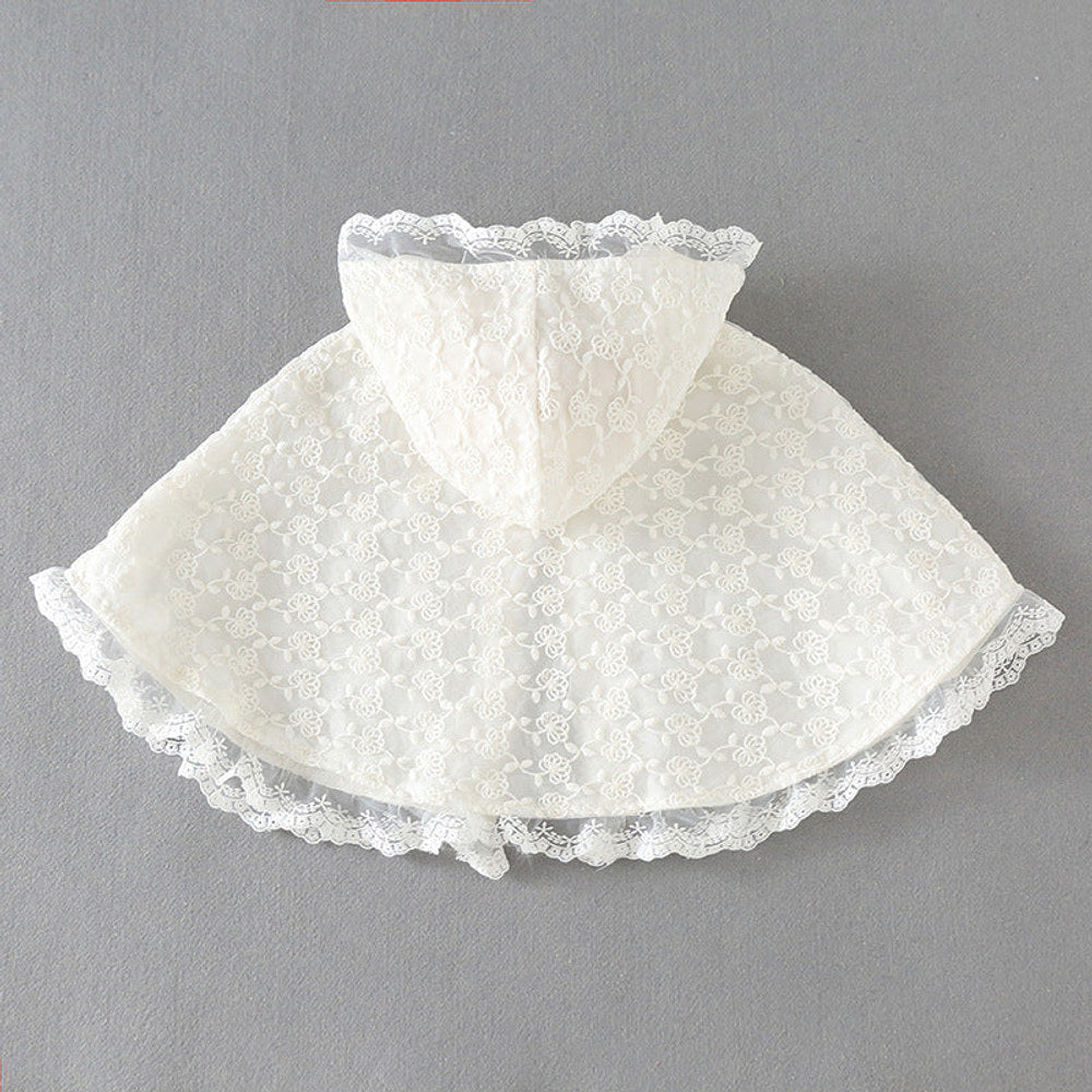 MyKids-USA® Kids Mesh Overlay Design Belted Bow Tie Shawls With Ruffle Hat