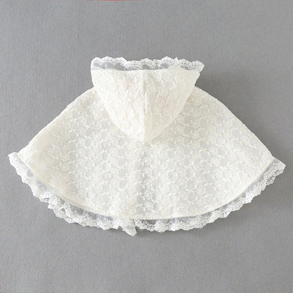 MyKids-USA® Kids Mesh Overlay Design Belted Bow Tie Shawls With Ruffle Hat