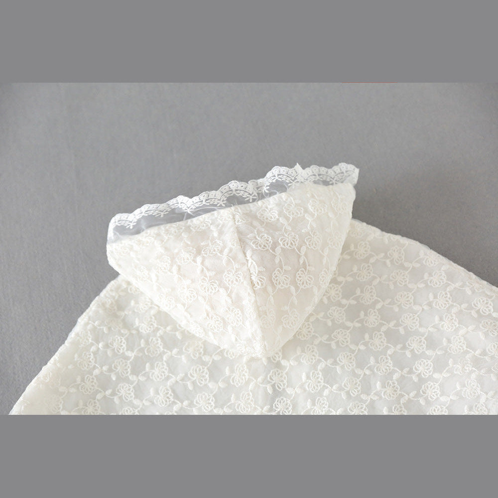 MyKids-USA® Kids Mesh Overlay Design Belted Bow Tie Shawls With Ruffle Hat