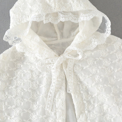 MyKids-USA® Kids Mesh Overlay Design Belted Bow Tie Shawls With Ruffle Hat