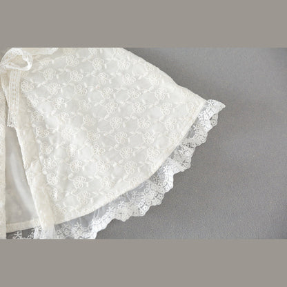 MyKids-USA® Kids Mesh Overlay Design Belted Bow Tie Shawls With Ruffle Hat