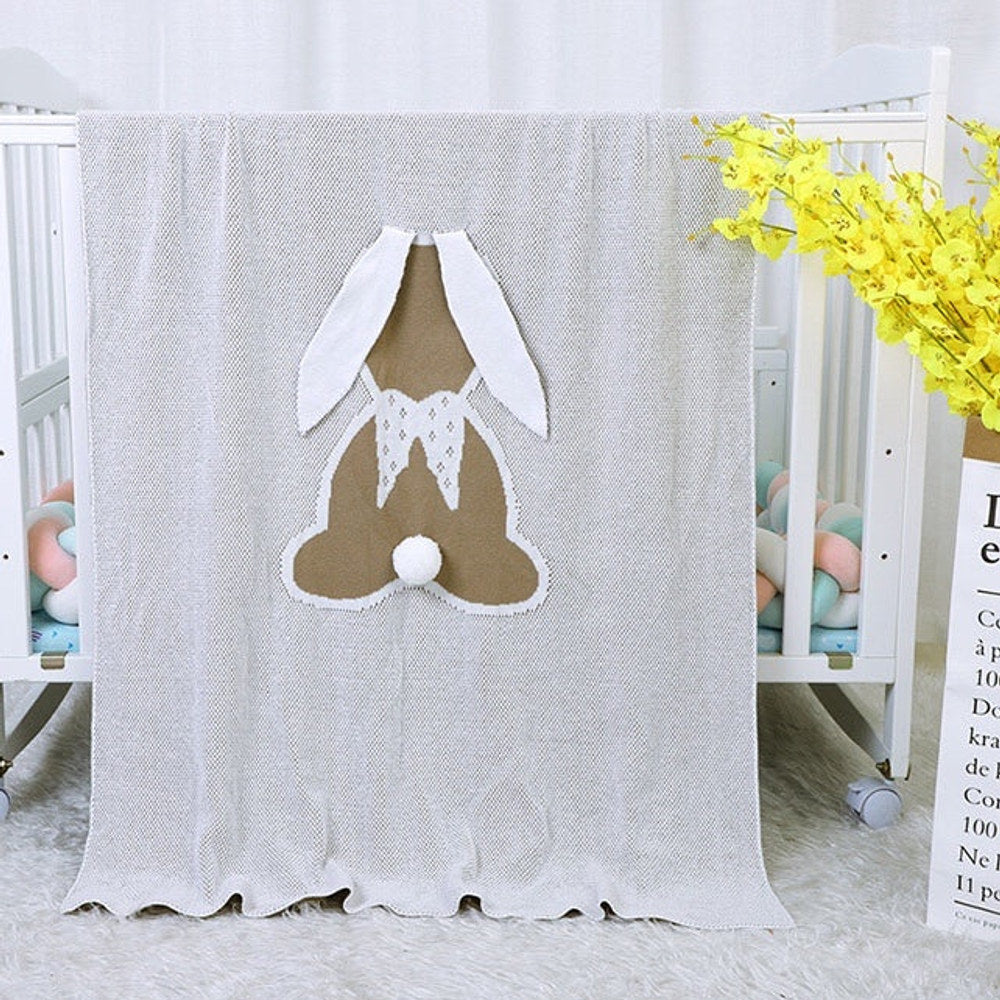 MyKids-USA® Kids Cartoon Bunny Embroidery 3D Tail Patched Pure Cotton Blanket
