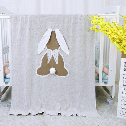MyKids-USA® Kids Cartoon Bunny Embroidery 3D Tail Patched Pure Cotton Blanket