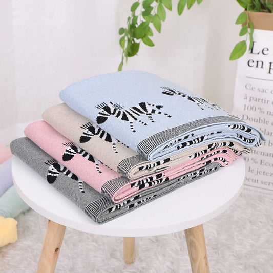 MyKids-USA® Kids Cartoon Animal Embroidery & Striped Pattern Pure Cotton Blanket