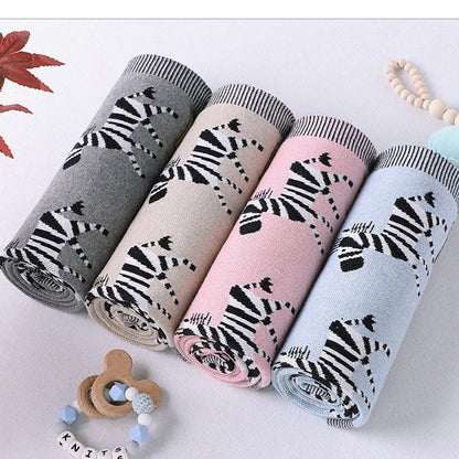MyKids-USA® Kids Cartoon Animal Embroidery & Striped Pattern Pure Cotton Blanket