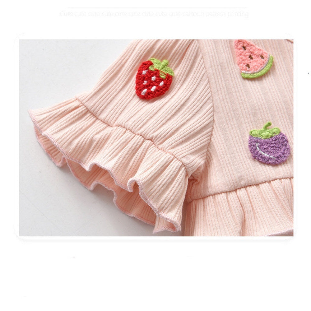MyKids-USA® Baby Girls Fruit Embroidered Graphic Lace Sleeve bodysuit & Headband