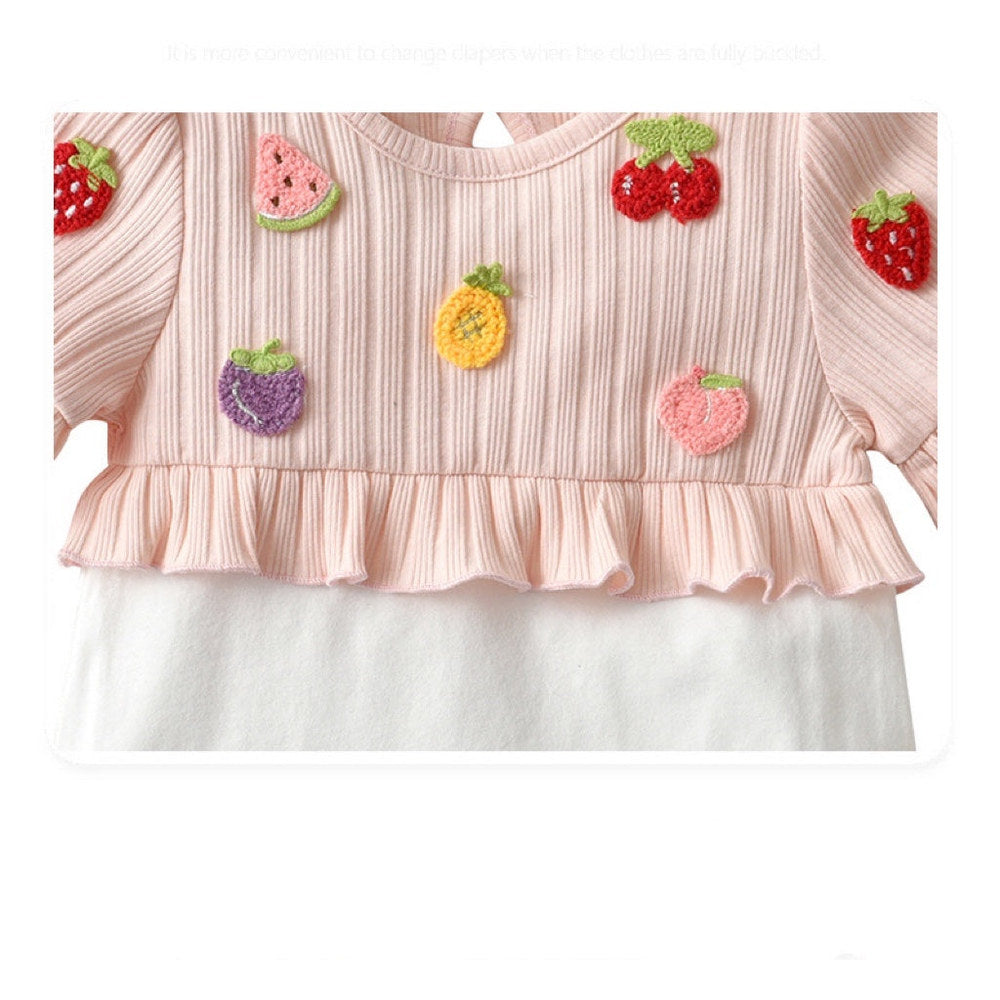 MyKids-USA® Baby Girls Fruit Embroidered Graphic Lace Sleeve bodysuit & Headband