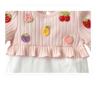 MyKids-USA® Baby Girls Fruit Embroidered Graphic Lace Sleeve bodysuit & Headband