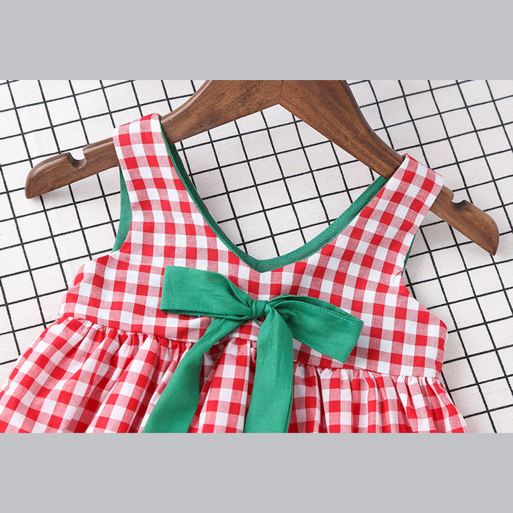 MyKids-USA® Baby Girl Plaid Pattern Bow Tie Decoration Sleeveless Dress