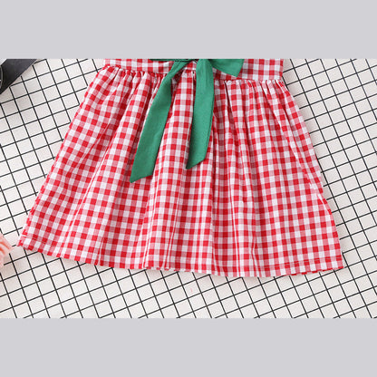 MyKids-USA® Baby Girl Plaid Pattern Bow Tie Decoration Sleeveless Dress