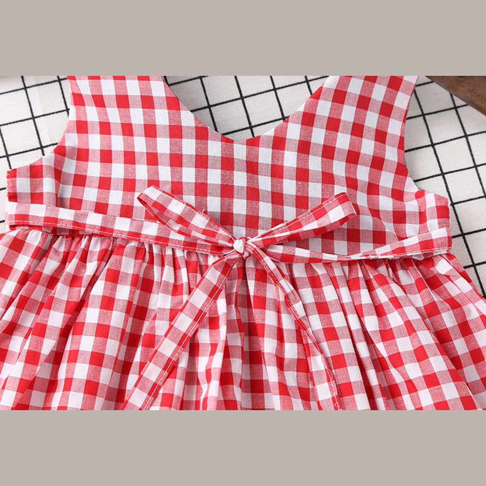 MyKids-USA® Baby Girl Plaid Pattern Bow Tie Decoration Sleeveless Dress
