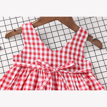 MyKids-USA® Baby Girl Plaid Pattern Bow Tie Decoration Sleeveless Dress
