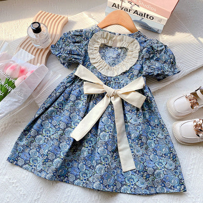 MyKids-USA® Baby Girl Floral Embroidered Pattern Lace Patchwork Design Backless Puff-Sleeved Dress