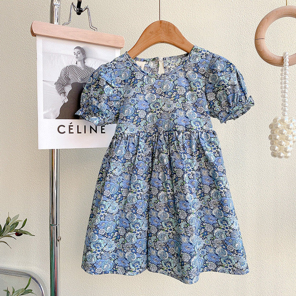 MyKids-USA® Baby Girl Floral Embroidered Pattern Lace Patchwork Design Backless Puff-Sleeved Dress