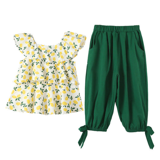 Baby Girl Floral Print Lace Design Tops Combo One-Pieces Solid Pants  Sets