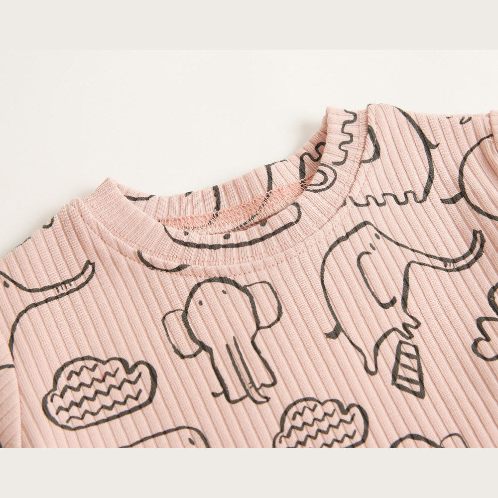 MyKids-USA® Baby Solid Color Animal Print Pattern T-Shirt Combo Shorts In Sets