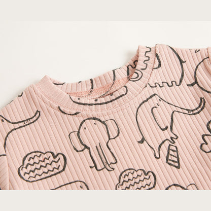 MyKids-USA® Baby Solid Color Animal Print Pattern T-Shirt Combo Shorts In Sets