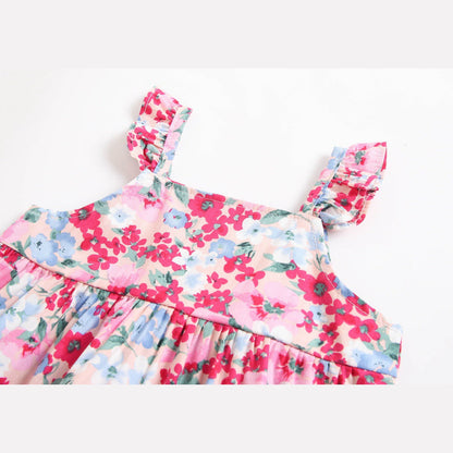 MyKids-USA® Baby Girl Floral Print Sleeveless Tops Combo Shorts Sets